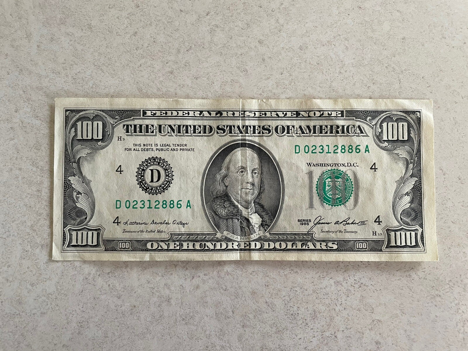NU 1985 Series $100 One Hundred Dollar Bill