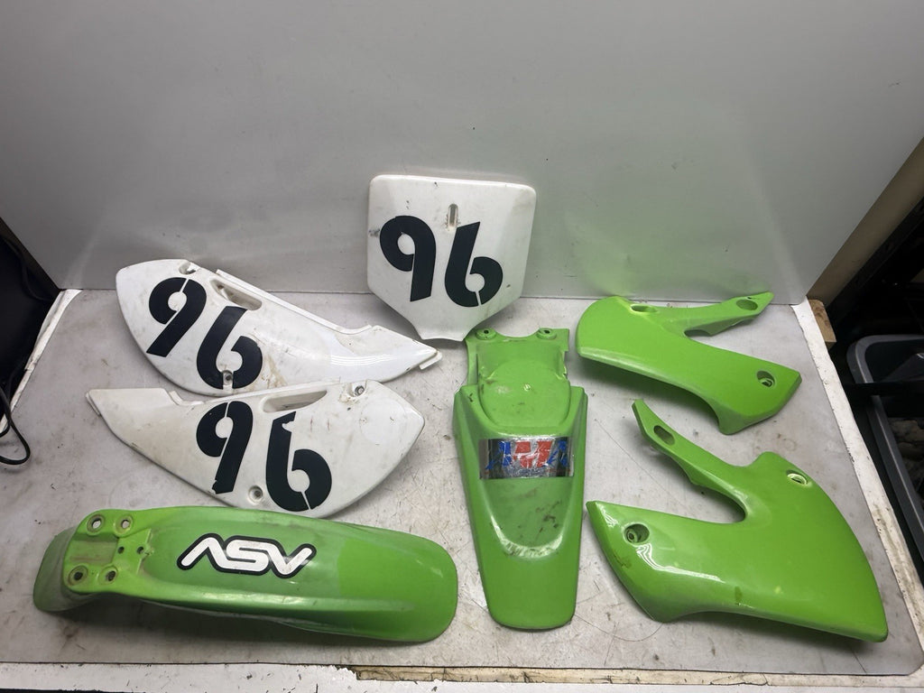 Kawasaki  KX65 KX 65 OEM Plastic Fenders Shrouds Fairings Set Green/White