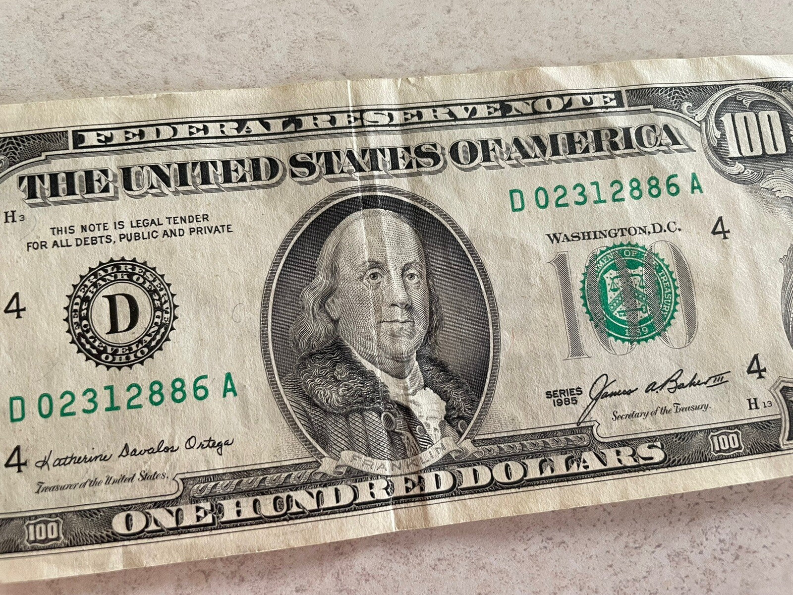 NU 1985 Series $100 One Hundred Dollar Bill