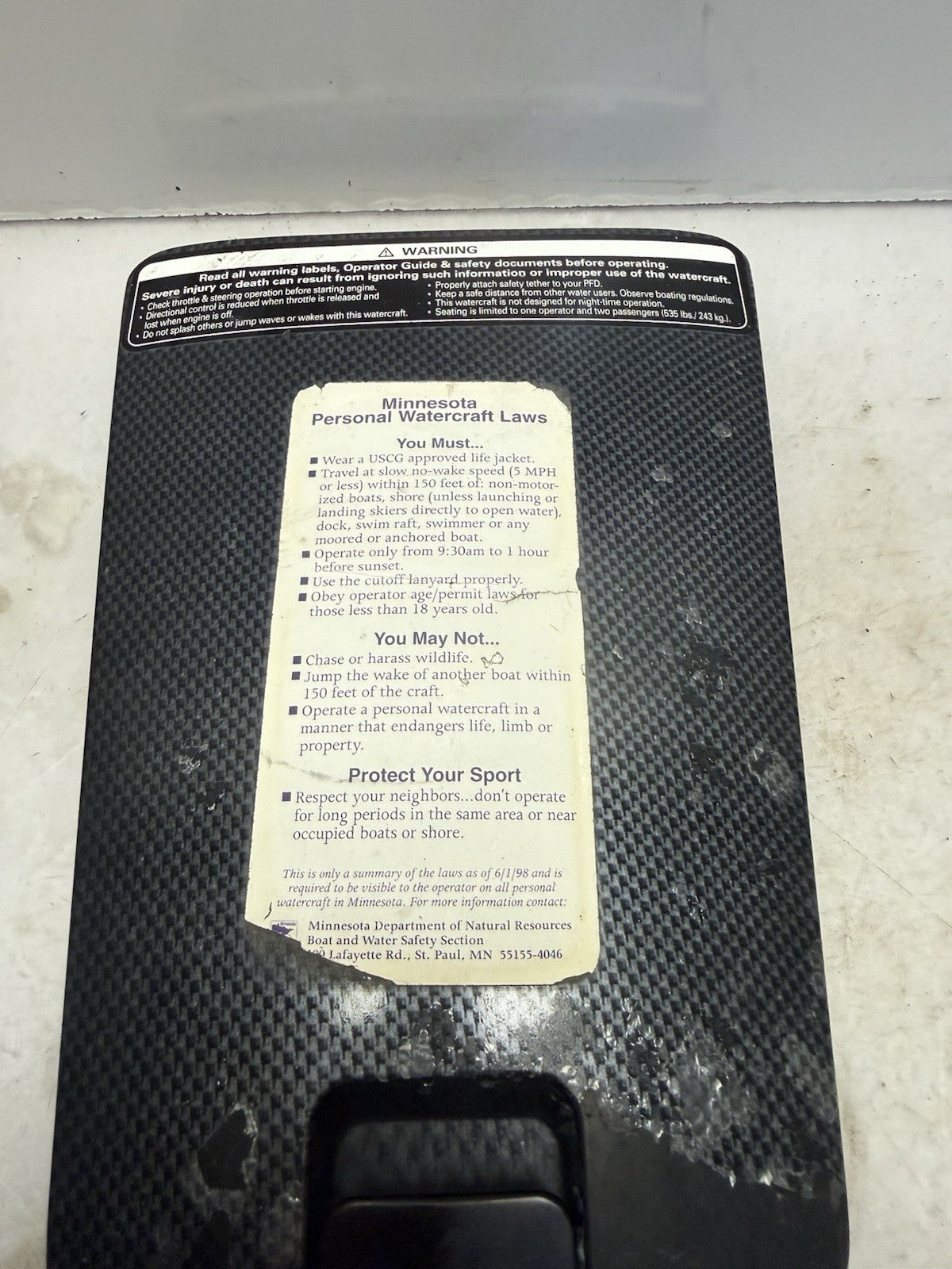 2000-2002 Sea-Doo GTX OEM Black Glove Box Lid Cover Door 269500753